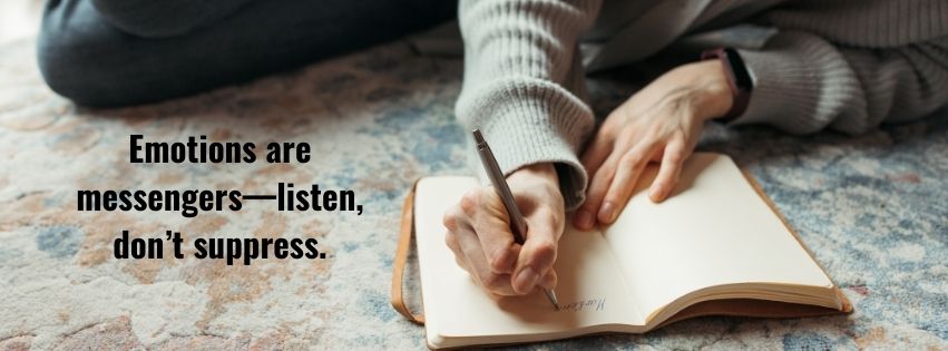 A person journaling as part of their emotional healing journey in midlife, reflecting on self-growth and personal transformation
